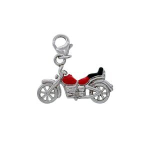 Estate QG Sterling Silver 925 Red Black Enamel Motorcycle Charm